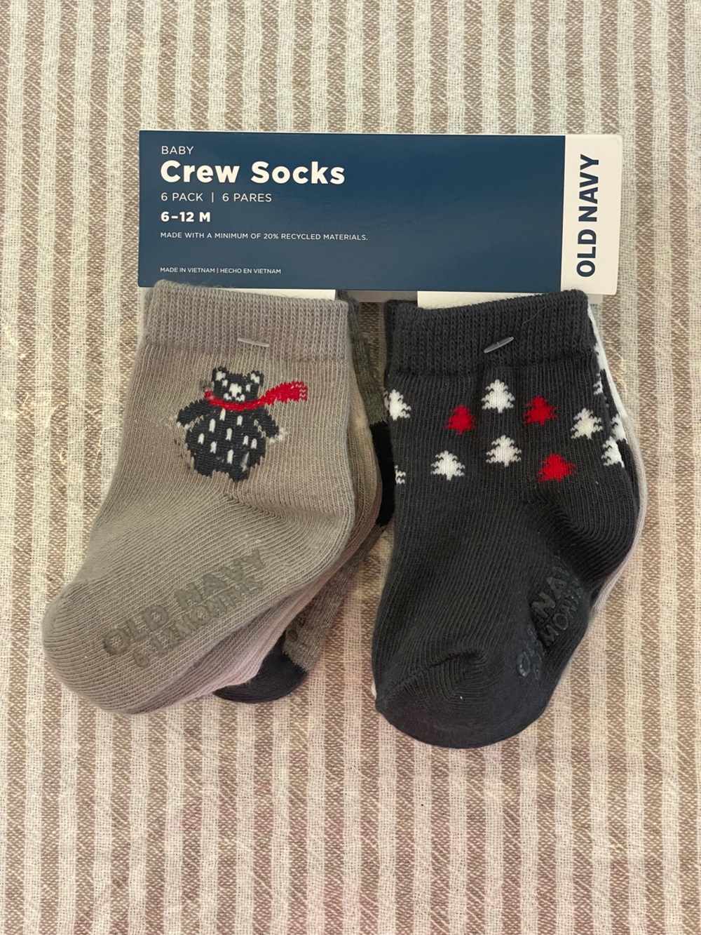 Old Navy Baby Crew Socks - Gray & Black with Red Accents